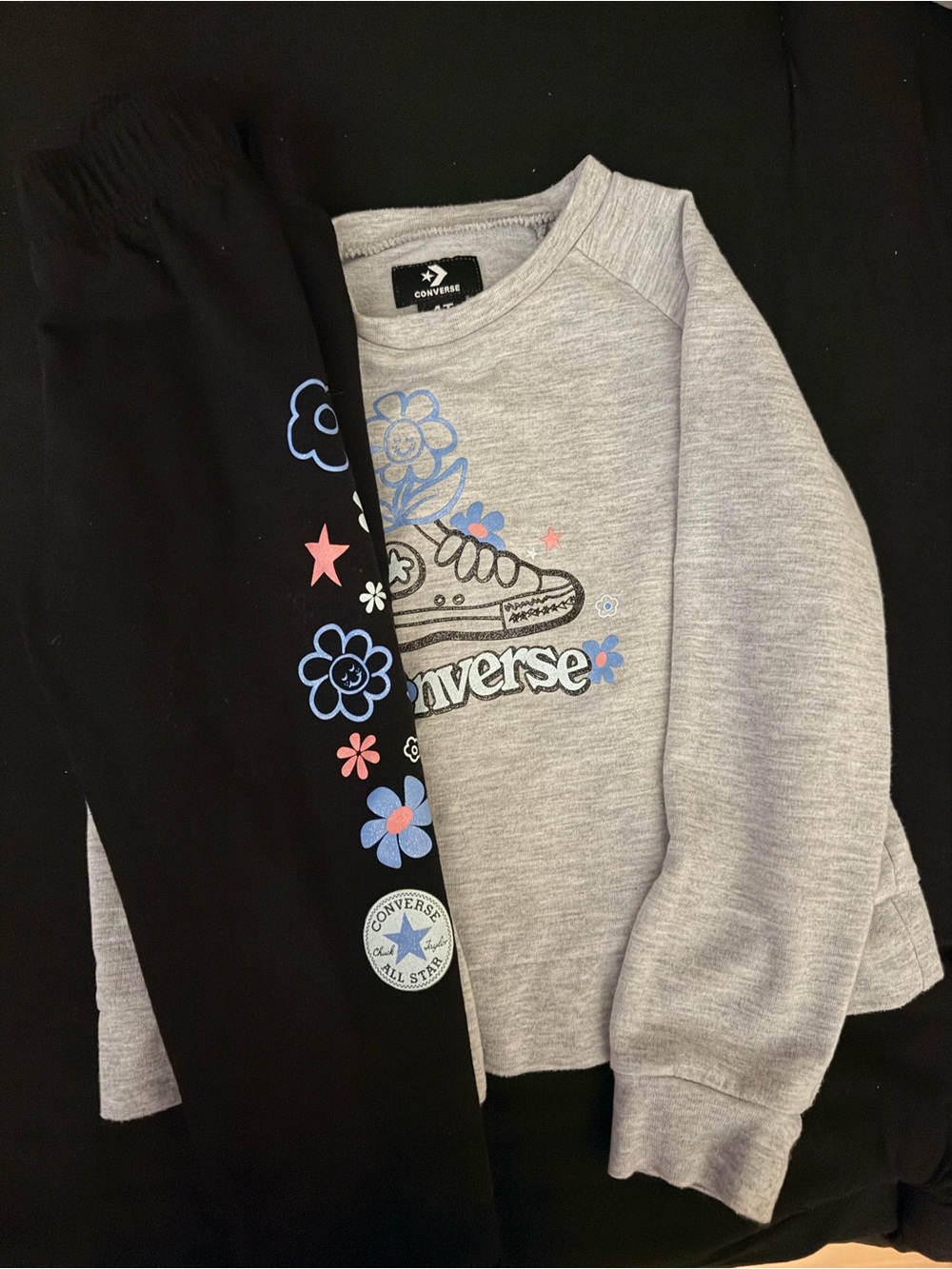 Converse Kids Gray Sweatshirt with Floral Sneaker Graphic